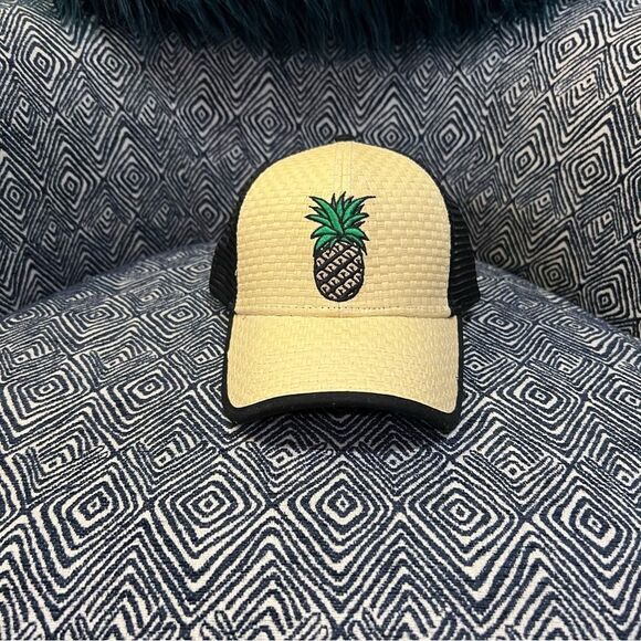 Pineapple Trucker Style Hat Woven Straw/Black SnapBack 808 Clothing Co. Maui - Picture 7 of 8